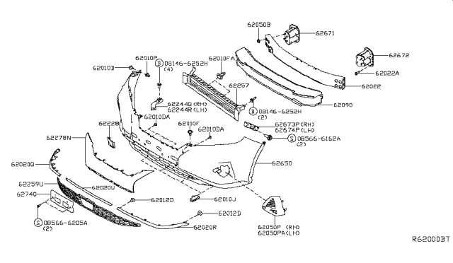 2019 Nissan Murano  Cover-Bumper Bracket Diagram for 622A05AA1H