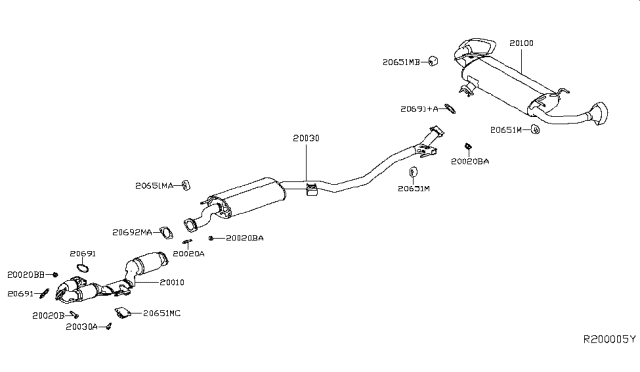 2019 Nissan Murano  Exhaust Tube Assembly, Center Diagram for 203005AA2A