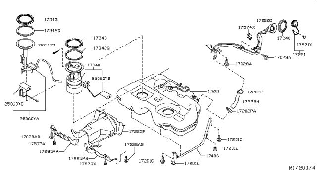 2015 Nissan Murano  Fuel Gauge Sender Unit Diagram for 250605AA1A