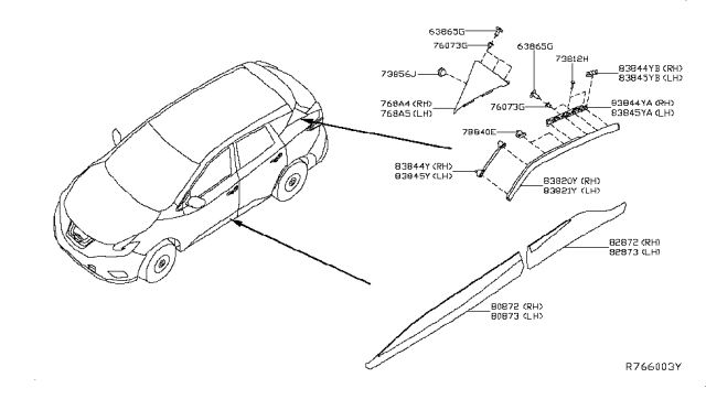 2018 Nissan Murano MOULDING-Side Window 2ND Upper, RH Diagram for 838445AA2A