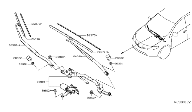 2019 Nissan Murano  Drive Assy-Windshield Wiper Diagram for 288005AA0A