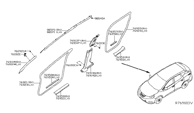 2016 Nissan Murano GARNISH Center Pillar Lower LH Diagram for 769165AA0A