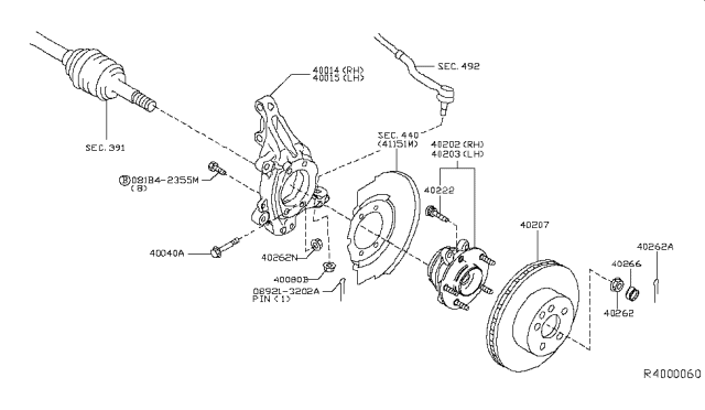 2018 Nissan Murano  Knuckle Spindle-RH Diagram for 400145AA0A