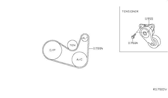 2019 Nissan Murano Tensioner Assy-Auto Diagram for 119553JA0B