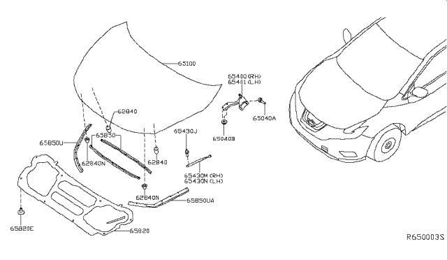 2018 Nissan Murano  Stay Assy-Hood, LH Diagram for 654715AA0A