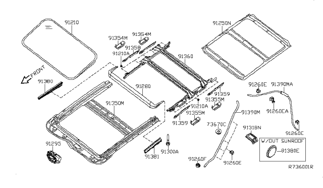 2009 Nissan Altima Lid Assy-Sunroof, Slide Diagram for 91210JB11A