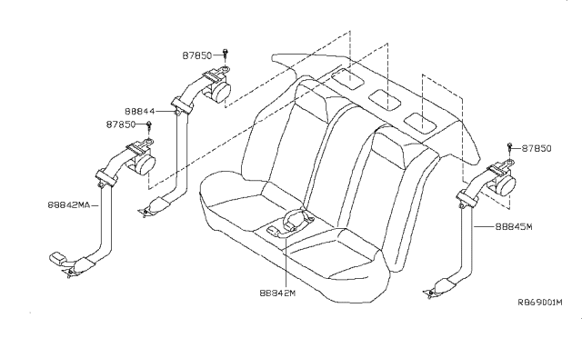2007 Nissan Altima  Rear Seat Tongue Belt Assembly Left Diagram for 88845JB18B