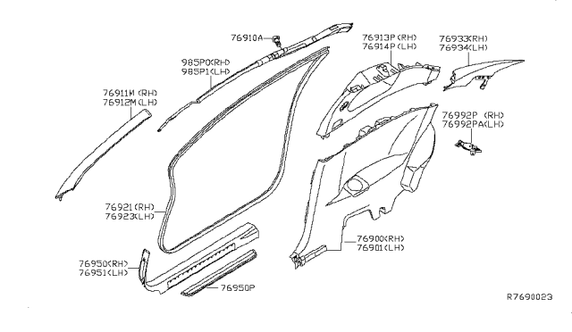 2010 Nissan Altima Garnish-Center Pillar, Upper LH Diagram for 76914JB02B