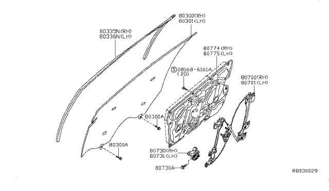 2011 Nissan Altima Motor Assy-Regulator,Passenger Side Diagram for 80731JB100