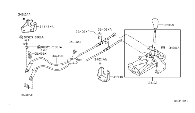 2011 Nissan Altima  Shift Control Cable Diagram for 34413JA20A