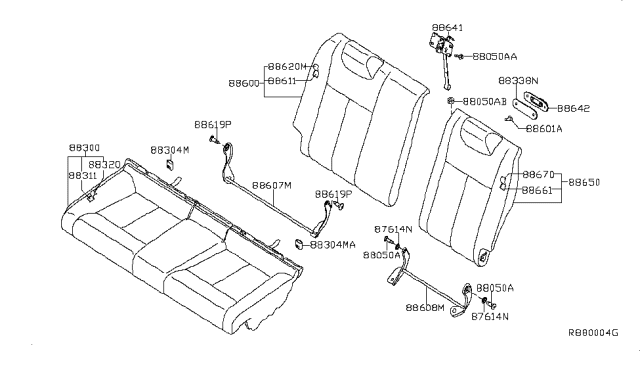 2012 Nissan Altima  Pad-Rear Seat Back LH Diagram for 88661ZX50B