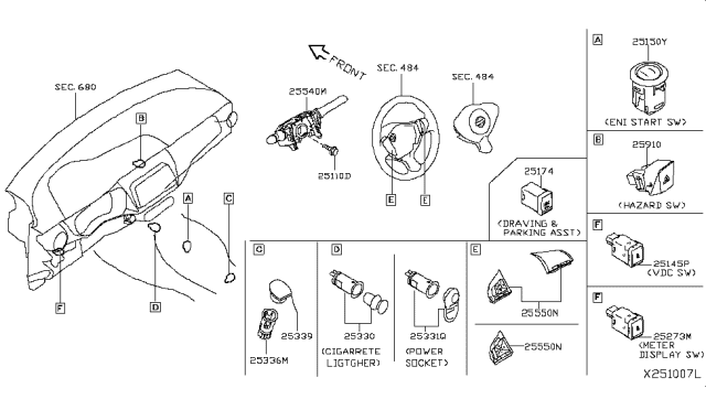 2019 Nissan Kicks  Switch Assy-Ignition Diagram for 251505RA0A