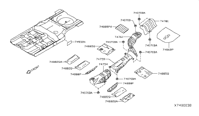 2019 Nissan Kicks Insulator-Rear Floor, Center Diagram for 748665RB0A