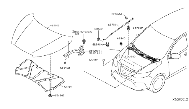 2018 Nissan Kicks  Hinge Assembly-Hood, RH Diagram for 654005RB0A