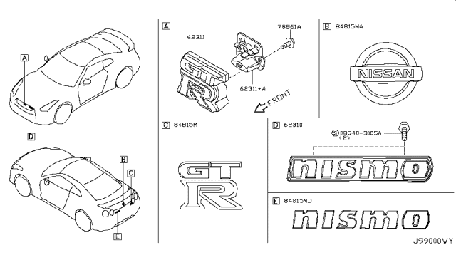 2017 Nissan GT-R Emblem-Trunk Lid Diagram for 848953YW0A