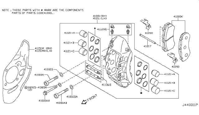2019 Nissan GT-R  Front Brake Pads Kit Diagram for D10606HS0A