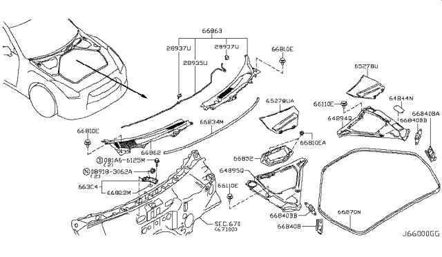 2017 Nissan GT-R  Cover-Cowl Top, RH Diagram for 66862JF30A