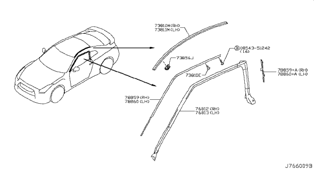 2019 Nissan GT-R  Retainer-Weatherstrip, RH Diagram for 76870JF00A