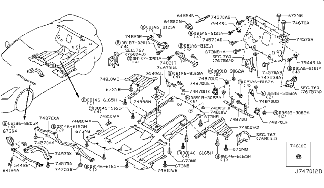 2014 Nissan GT-R  Support Assy-Rear Seat Back Diagram for 76731JF00A