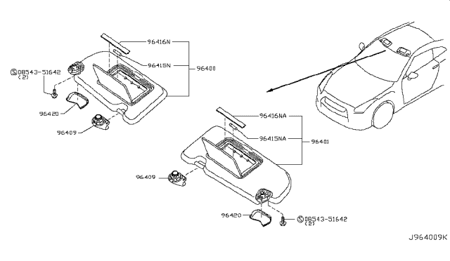 2012 Nissan GT-R  Bulb-Vanity Mirror Diagram for 26447KB50A