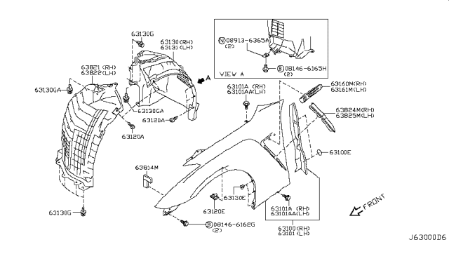 2016 Nissan GT-R Protector-Front Fender, Front LH Diagram for 638456AV2A