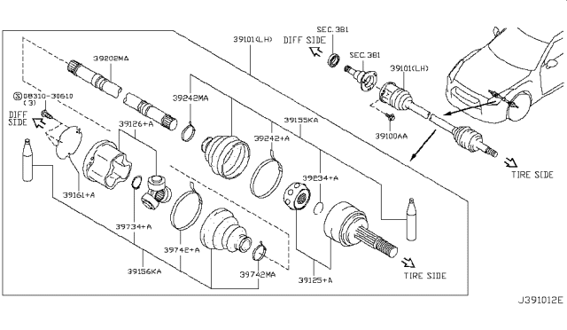 2010 Nissan GT-R Cover-Dust, B Diagram for 3974105U91