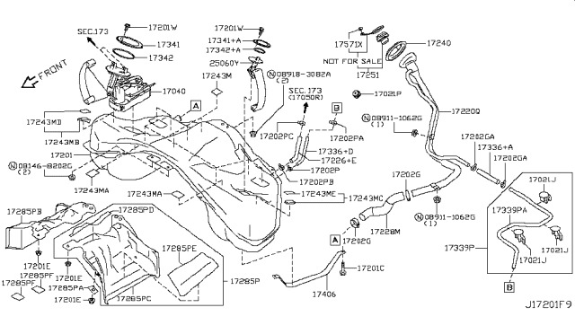 2016 Nissan GT-R  Protector-Fuel Tank Diagram for 17285JF01A