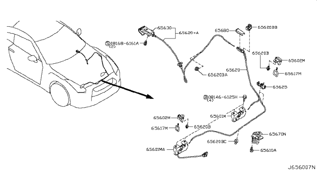 2014 Nissan GT-R  Cover Hood Lock Diagram for 65602JK00A
