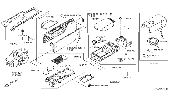 2010 Nissan GT-R Console Assy-Rear Diagram for 96950JF00A