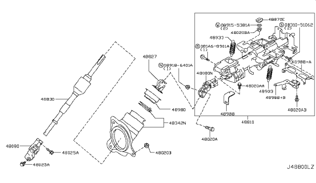 2011 Nissan GT-R  Joint Assy-Steering Column, Upper Diagram for 480701BA1B