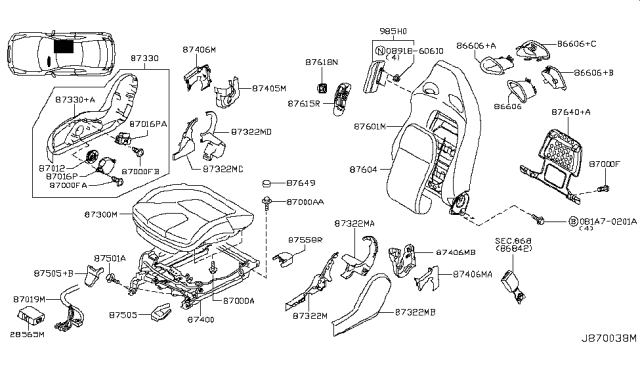 2010 Nissan GT-R  Escutcheon-Tilt Lever Diagram for 87665JF00A