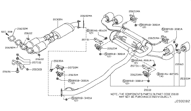 2019 Nissan GT-R  Clamp-Heat, Front Tube Upper Diagram for 20565JF00A