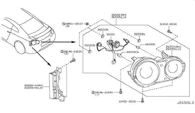2012 Nissan GT-R Lamp Assembly-Rear Combination, LH Diagram for 26555KB50A