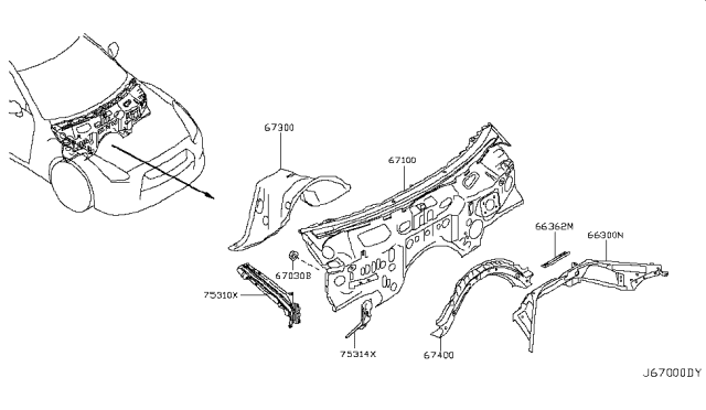 2012 Nissan GT-R Dash Upper Diagram for F7000KB5MB