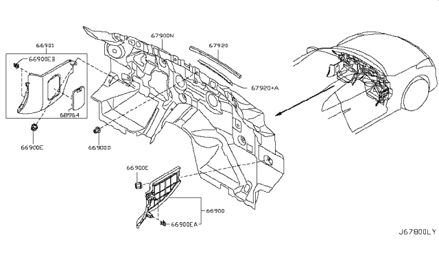 2018 Nissan GT-R  INSULATOR-Dash Upper Diagram for 67902JK00B