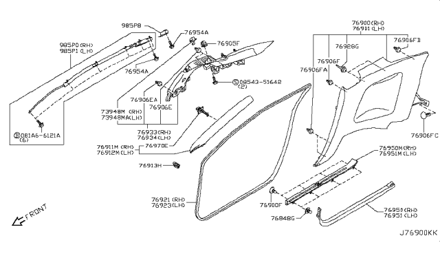 2009 Nissan GT-R  Finisher-Rear Pillar, LH Diagram for 76935JF00B