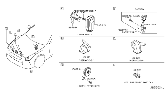 2017 Nissan GT-R  Horn Assembly-ANTITHEFT Diagram for 25605JF20A