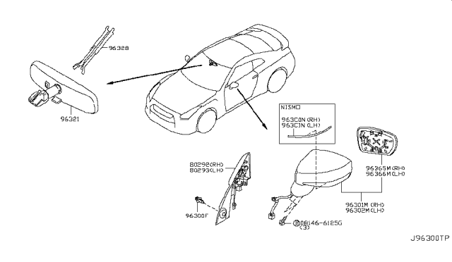 2015 Nissan GT-R Door Mirror Assy-LH Diagram for 9630289S2A