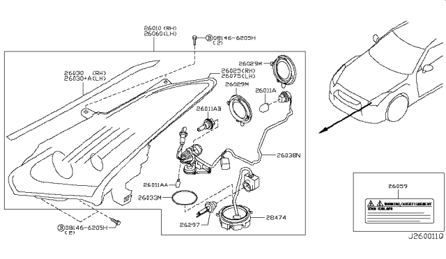 2011 Nissan GT-R Protect-Lamp RH Diagram for 26325JF00A