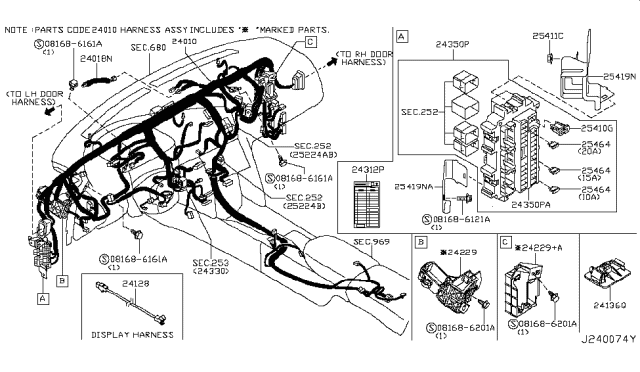 2013 Nissan GT-R  Bracket-Junction Diagram for 24356JK60A
