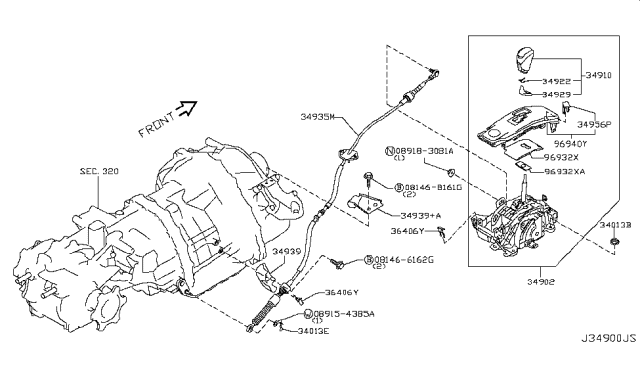 2017 Nissan GT-R  Cover-Control Lever Diagram for 349296AV0A
