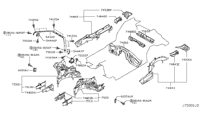 2015 Nissan GT-R Connector - Side Member Front, RH Diagram for 75186KB50A