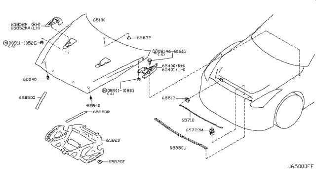 2014 Nissan GT-R  Air Intake-Hood Diagram for 65850JF00A