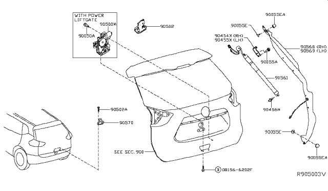 2017 Nissan Rogue  Tail Gate Lock Assembly Diagram for 905006FL0A