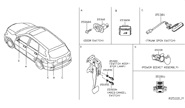 2017 Nissan Rogue  Switch Assy-Trunk Opener Diagram for 253804BA1C