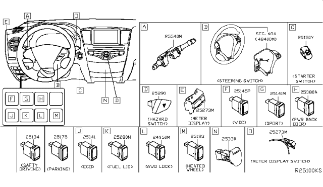 2019 Nissan Rogue  Switch Assy-Back Door Opener Diagram for 252614BA0A