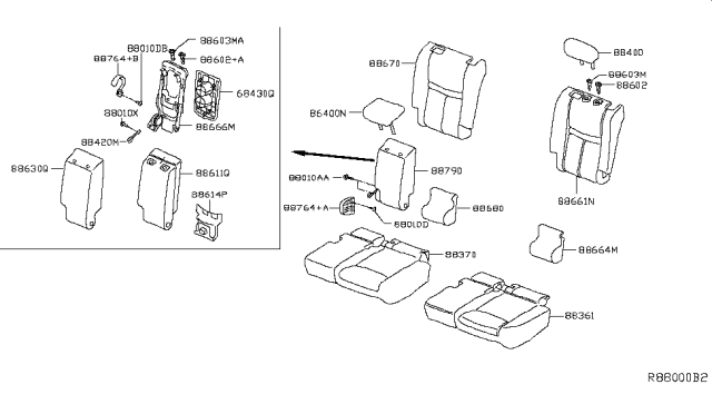 2015 Nissan Rogue Pad Assy-Sub Back, Rear Seat Diagram for 886644CP1A