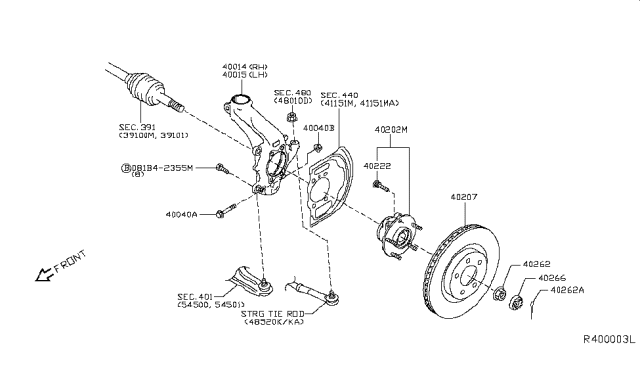 2014 Nissan Rogue  Knuckle Spindle-RH Diagram for 400145HA0A