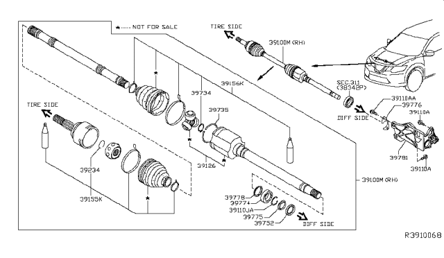 2017 Nissan Rogue Shield-Dust Diagram for 39752JA11B