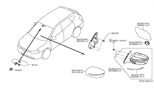 2018 Nissan Rogue Door Mirror Assy-LH Diagram for 963025HJ3A